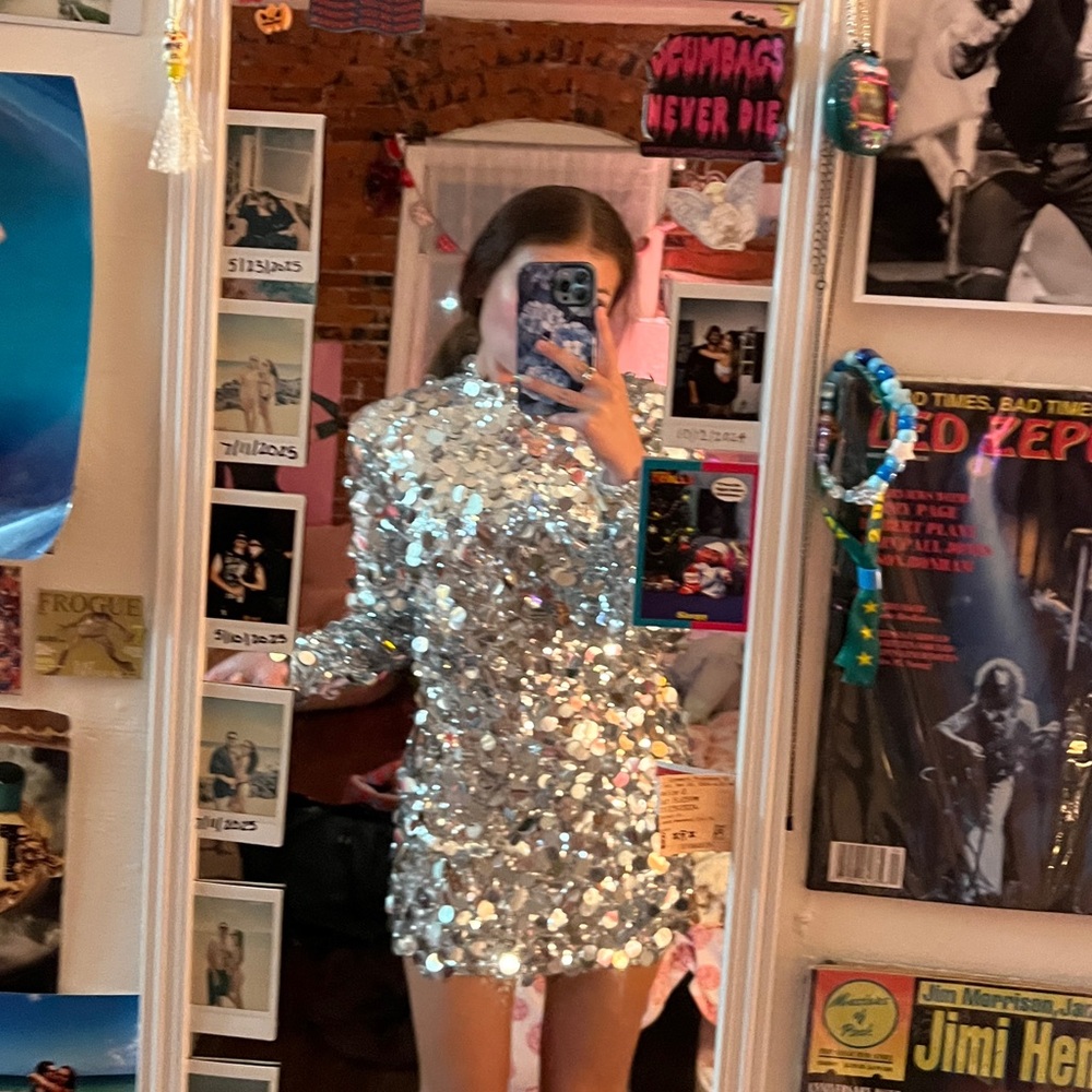 Lulu's Elegant Silver Disco Dress
